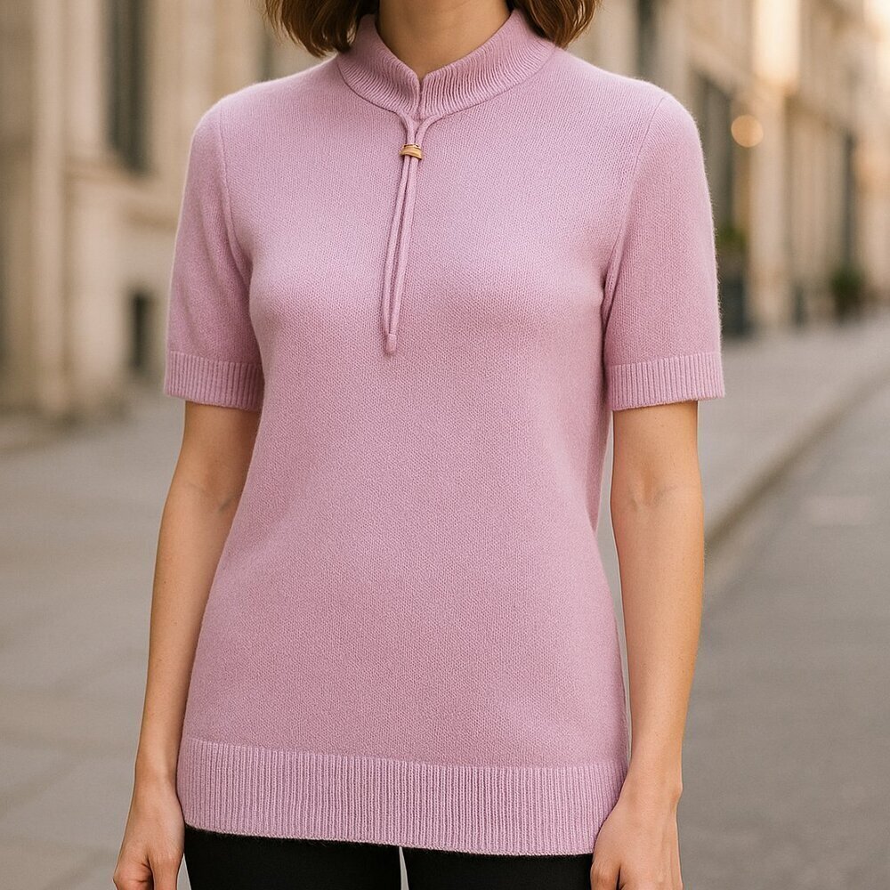 THEORY Drawstring Mock-Neck Cashmere Tee 